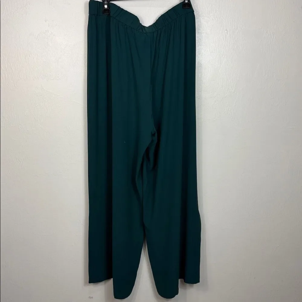 Eileen Fisher 100% Silk Cropped Pull On Pants Teal Green XL NWT